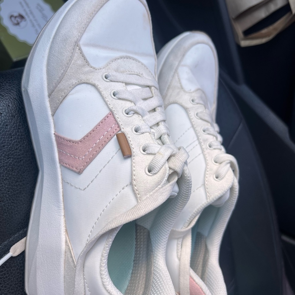 Women's White and Pink Sneakers